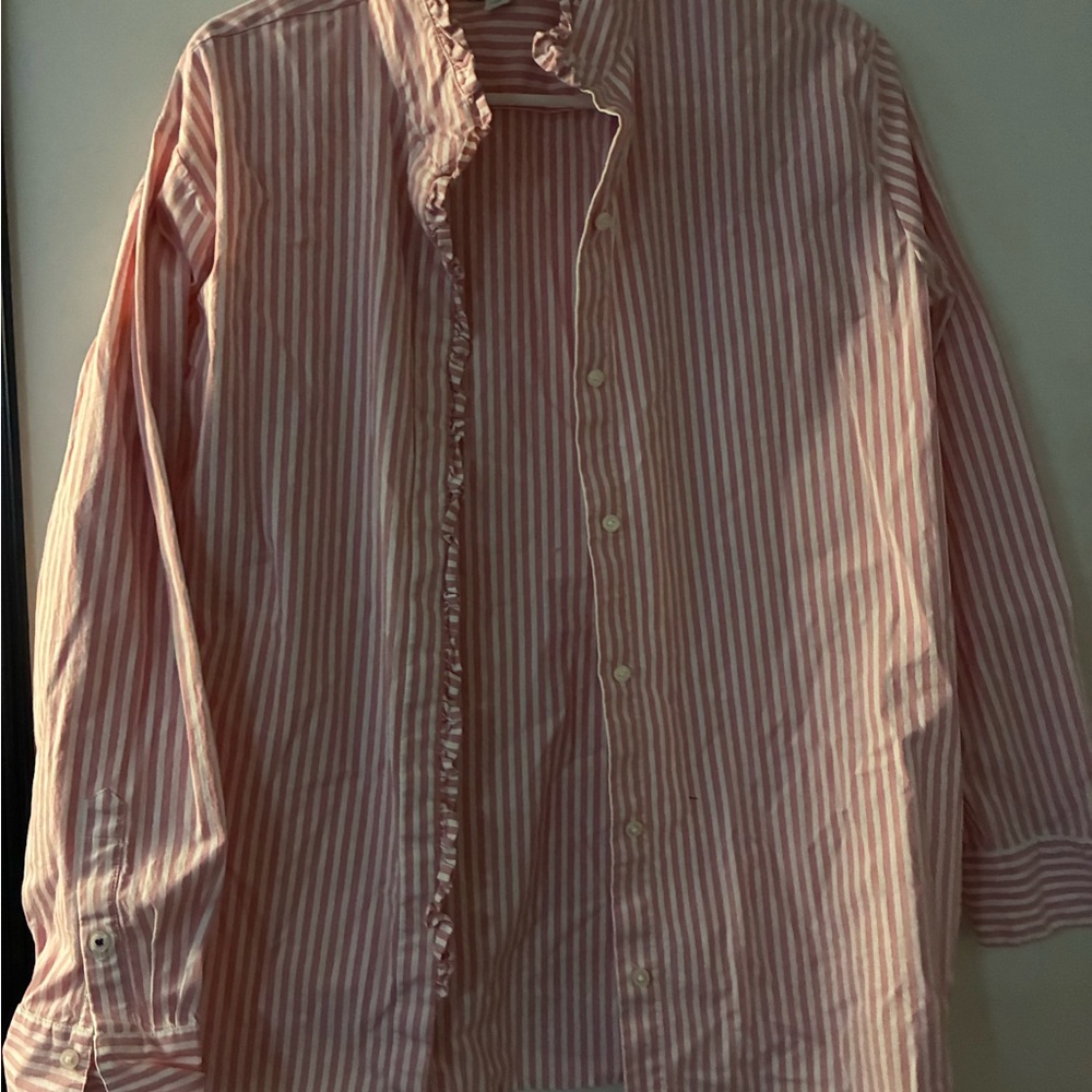 Crown & Ivy Ruffled Pink Striped button down size medium
